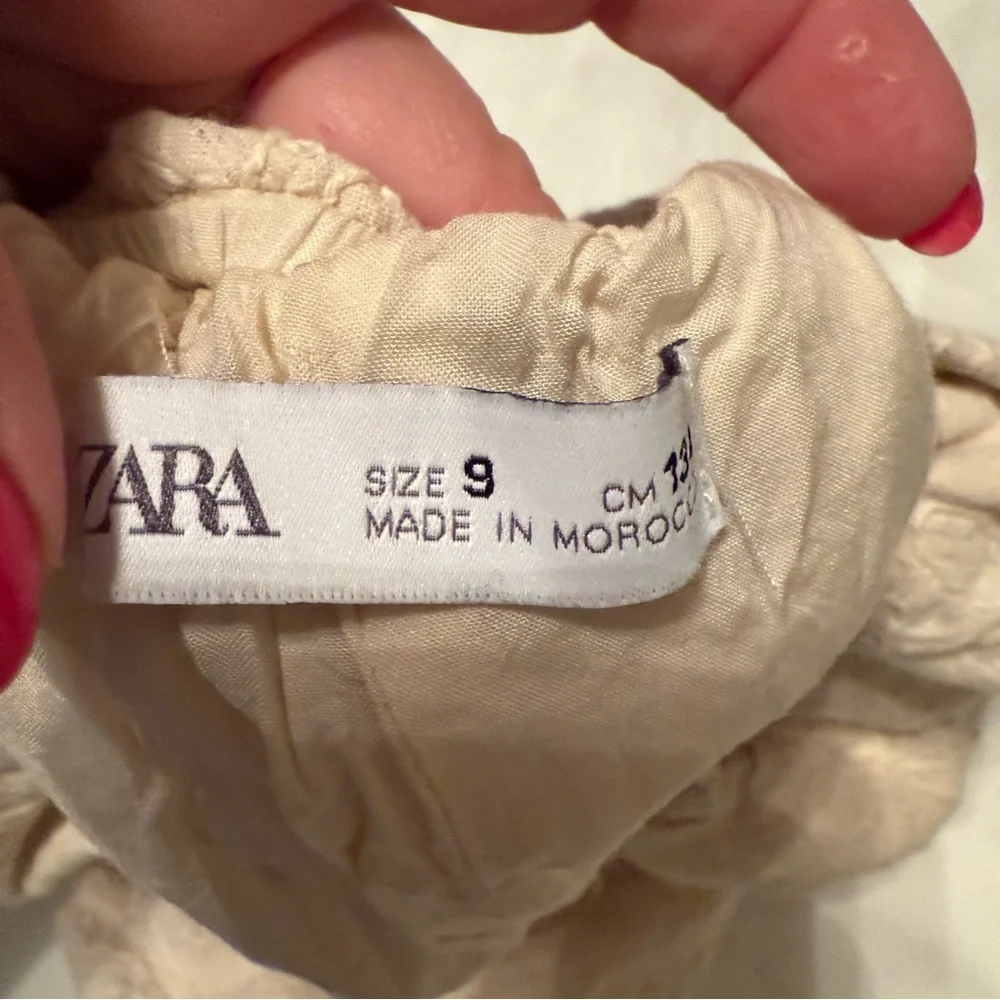 Zara Kids Beige Embroidered  Puff Sleeve Crop Top Off The Shoulder Size 9